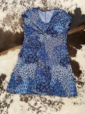 Blue Patterned V-Neck Women’s Dress